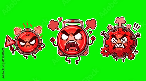 Three Angry Cartoon Characters with Red Color and Furious Expressions.