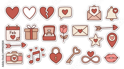 Valentine's Day symbols and icons heart shapes love signs romantic elements february calendar gift box rose locked heart various expressions Element Set Element Bundle