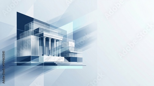 Blending classical columns with modern glass architecture in an abstract legal and administrative concept