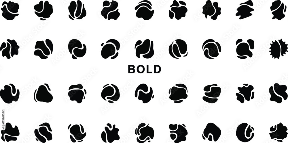 Fototapeta premium Bold abstract blob shapes set black organic icons modern collection