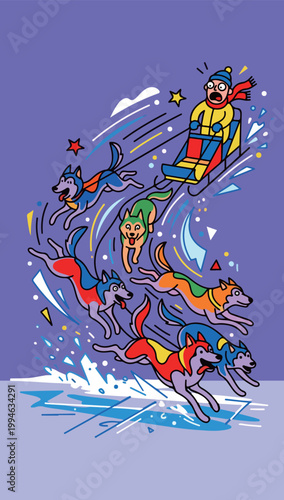 Cartoon Dog Sledding Adventure