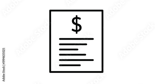 Invoice icon with dollar sign, representing financial document, payment, or bill