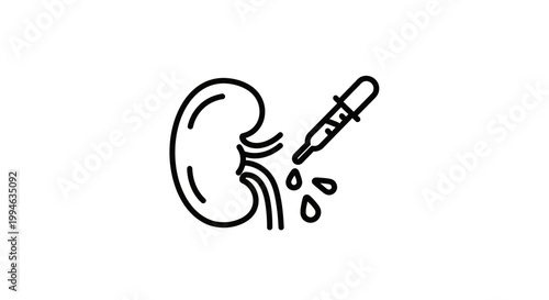 Kidney Health Icon: Dropper Adding Fluid to Kidney, Medical Research Concept