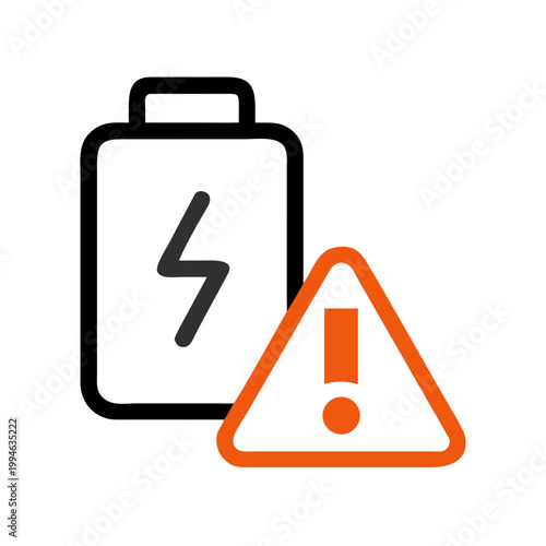 Battery warning icon with alert symbol in a minimalist design
