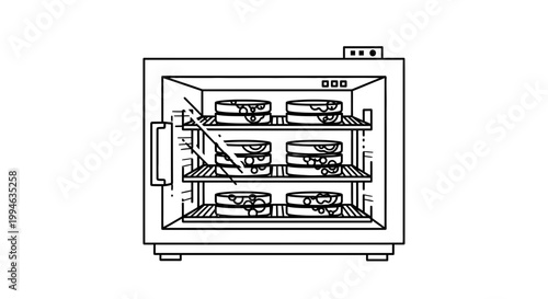 Laboratory Incubator with Petri Dishes on Shelves, Scientific Equipment