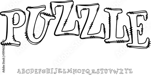 Puzzle Sketch Outline Font Alphabet – Handdrawn Rough Display Typeface with Playful Doodle Style for Kids Design, Educational Branding, Posters & Creative Typography Projects