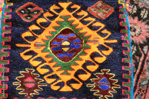 Konstfotografi Hand-woven antique wool rug. Turkish rug.