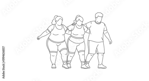 Three Friends Walking Together in a Supportive Group.