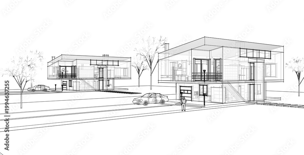 Fototapeta premium modern house sketch 3d illustration 