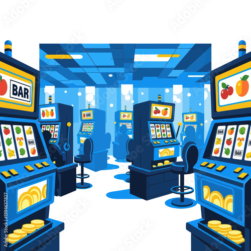 Modern Casino Slot Machines with Fruit Symbols and Golden Coins