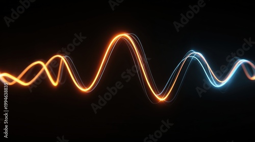 Abstract sound wave with glowing lights on a dark background, perfect for music and audio design.