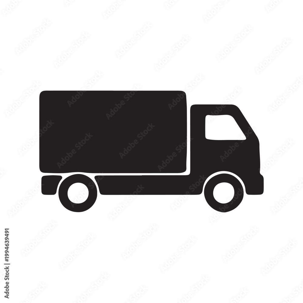 Fototapeta premium Delivery truck, cargo vehicle, transportation icon, logistics symbol, black silhouette