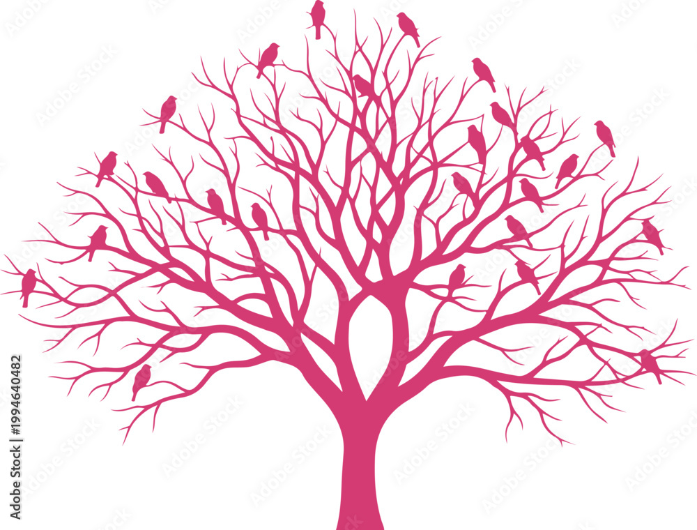 Obraz premium Vector art illustration of a nature branch with pink cherry blossom flowers and heart leaves as a floral spring season decoration symbol