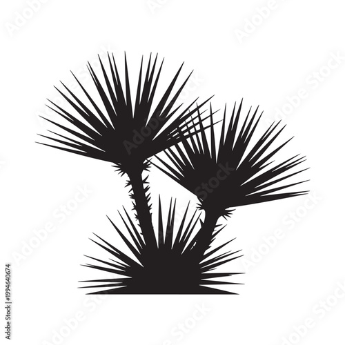 Silhouetted yucca plants against a stark white background minimalist design