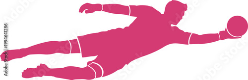 Athletic goalkeeper diving to save ball during intense soccer match action shot isolated graphic