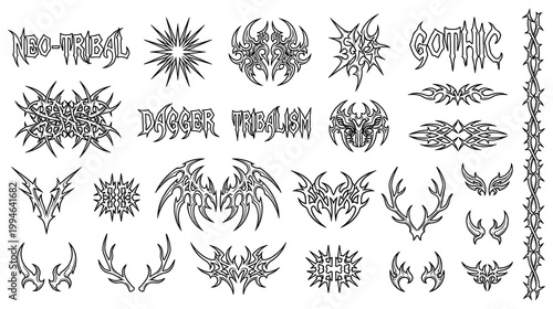 Collection of neo tribal gothic dagger tribalism and abstract tattoo designs.
