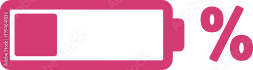 Modern battery power indicator graphic showing zero percent charge level isolated design