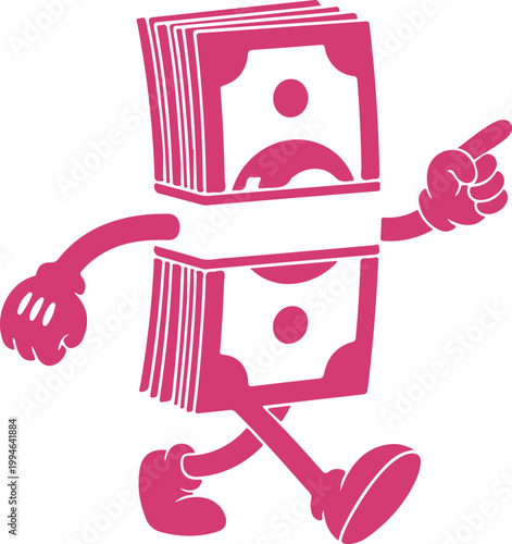 Cartoon robot character made from stacked electronic devices pointing finger cheerfully isolated on transparent background