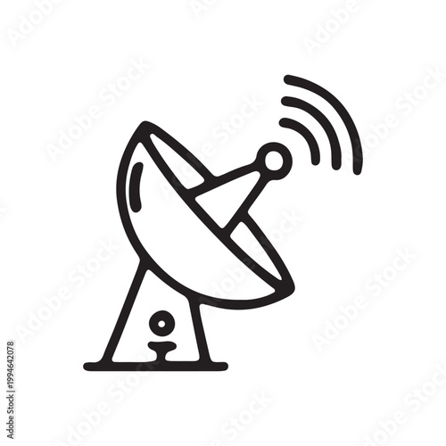 Satellite dish antenna icon, communication symbol, signal transmission, technology concept