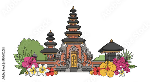 Balinese Temple with Flowers 1.