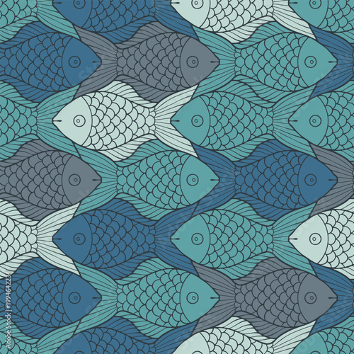 фотографія Seamless vector fish tessellation pattern in blue tones for modern marine textil