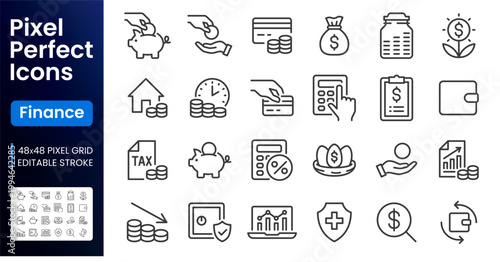 Retirement money line icon set. Pension plan, employee benefit, piggy bank, finance budget, income minimal vector illustration. Simple outline sign for investment. 48x48 Pixel Perfect Editable Stroke