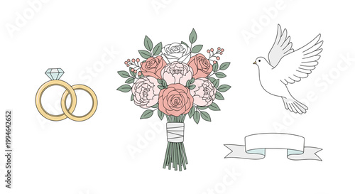 Wedding Bouquet and Rings.