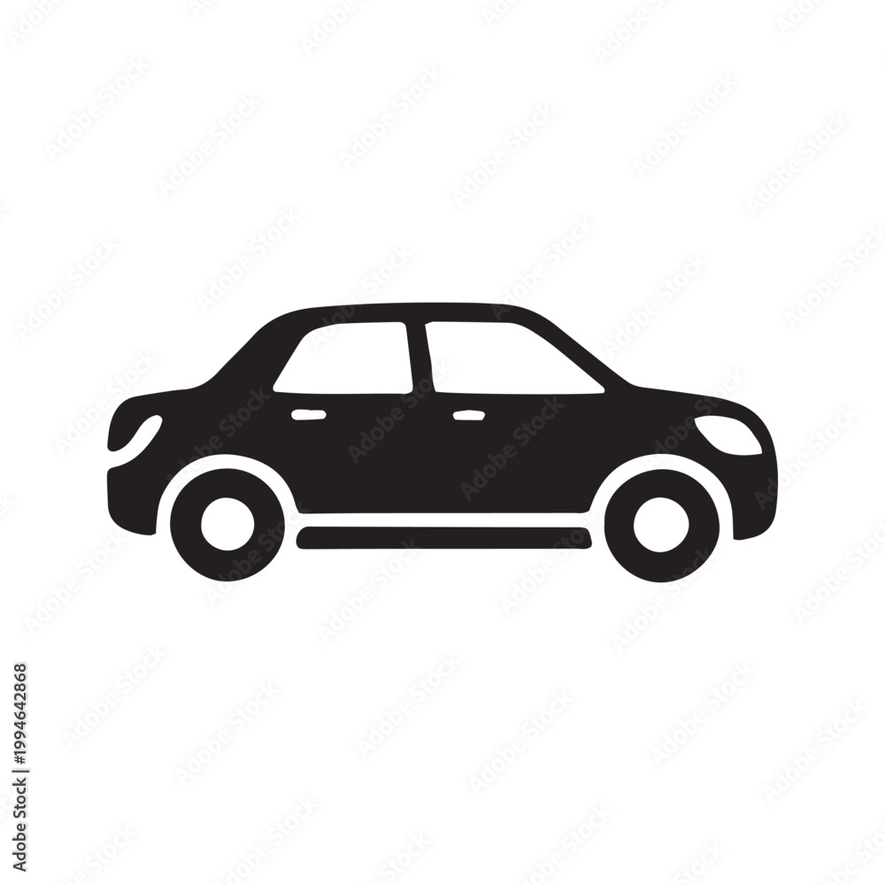 Obraz premium Black car icon, vehicle silhouette, transportation symbol, modern sedan