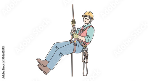 Man wearing safety harness climbing gear.