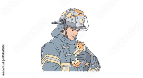 Firefighter Holding a Small Orange Kitten.