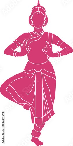 Graceful traditional Indian classical dancer performing Bharatanatyam pose with hands in abhinaya gestures isolated on transparent background