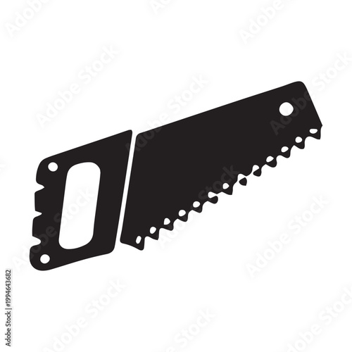 Black, broken handsaw, disassembled, silhouette icon, vector graphics