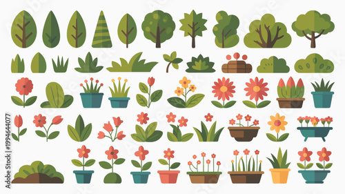Obraz na plátne This colorful illustration displays a variety of stylized floral and botanical e