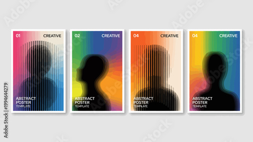 Tableau sur toile A set of four abstract posters showcases a silhouetted face overlaid with colorf
