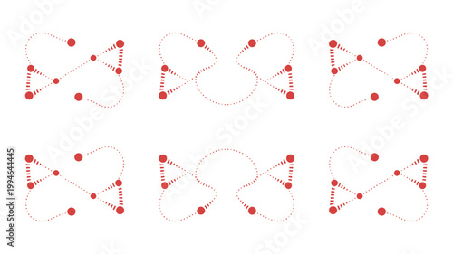 An abstract arrangement displays nine interconnected geometric shapes composed of red dots and dashed lines high quality professional detailed modern elegant stylish clean crisp vibrant colorful