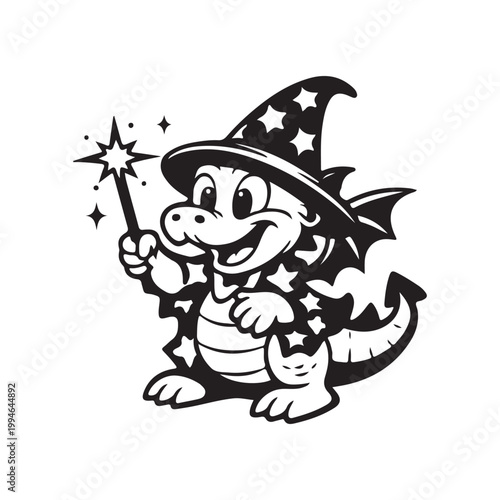 dragon halloween mascot witch with a broom