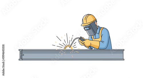 Man wearing yellow hard hat welding.