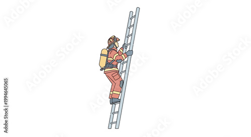 man climbing up a tall ladder.