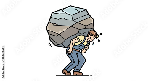 Man carrying large heavy rock weight.
