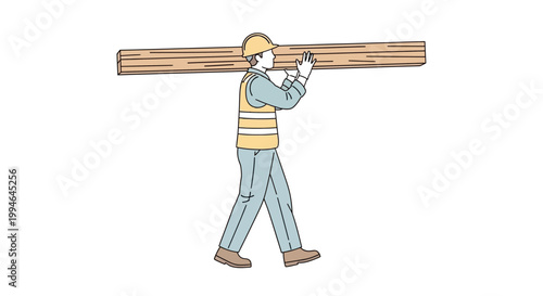 Man carrying a wooden beam.