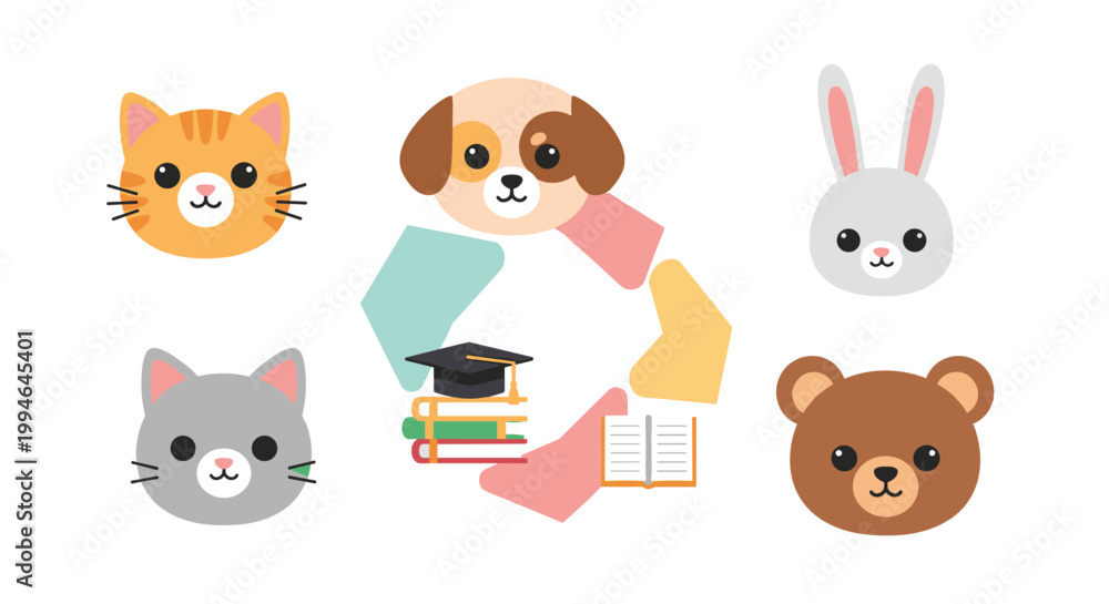 Obraz premium Playful and adorable cat face icons, perfect for branding, web design, or social media, evoking a sense of charm and friendly connection.