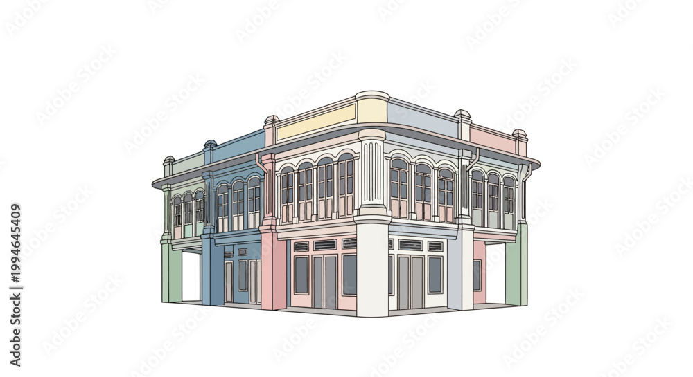 Fototapeta premium Colorful Building Corner Architecture Detail.