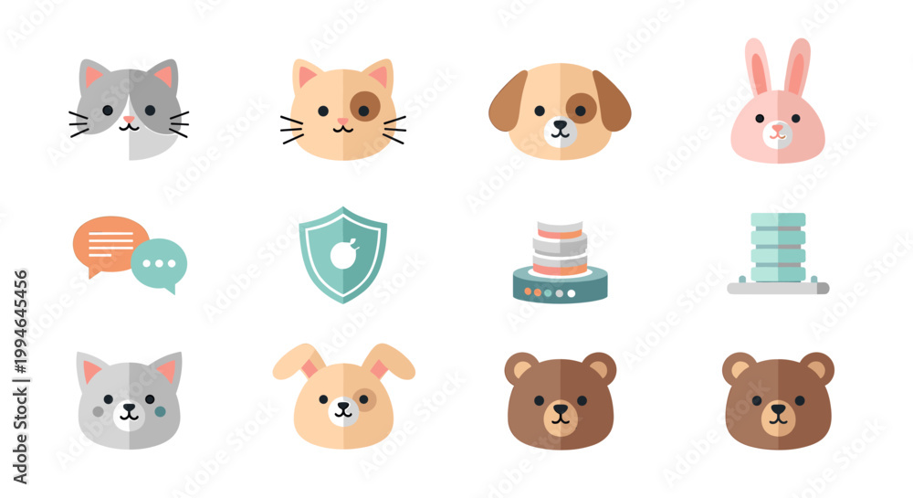 Obraz premium A cheerful, minimalist graphic of a kitten with stars creates a playful mood. Perfect for children's products, social media, or website design.