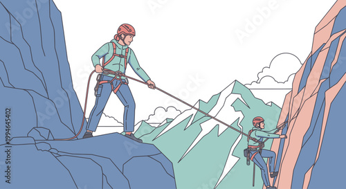 Man in climbing gear on mountain.