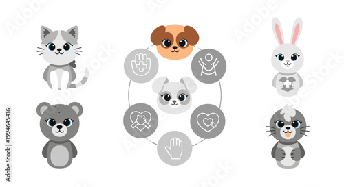 A cheerful gray bear illustration evokes a sense of warmth and playfulness, perfect for children's products, marketing materials, or adding a touch of