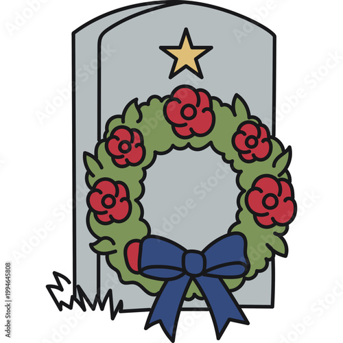 Memorial Tombstone with Poppy Wreath