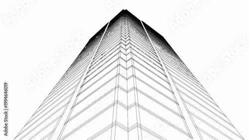 A striking monochrome image captures a low angle view of a modern skyscraper emphasizing its towering height and sleek architectural lines high quality professional detailed elegant