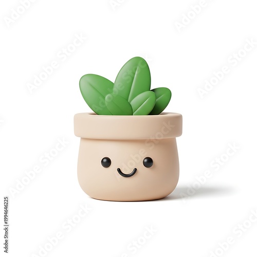 Cute 3d succulent plant in a smiling pot isolated on white background