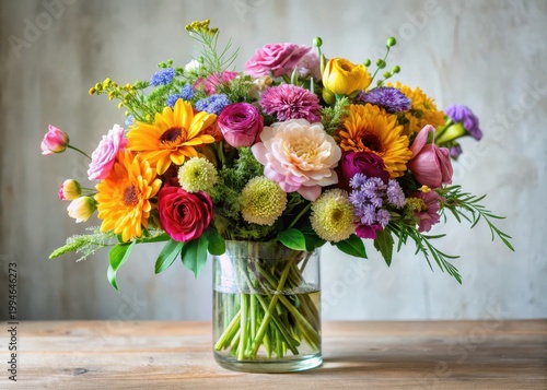 Colorful blooms arranged in a delicate floral arrangement