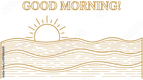 Good morning landscape with sunrise over calm wavy sea horizon vector.